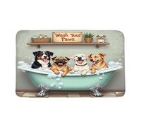 VPUPCN Funny Dog Bath Mat Wash Your Paws Schnauzer Labrador Bulldog Cute Hilarious Animal Rustic Microfiber Memory Foam Bathroom Rug Doormat Kitchen Toilet Floor Rug,17.8x29.5 Inch
