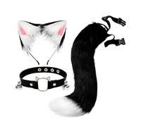VPUPYILG Cute Cat Ears Tail Cosplay Halloween Plush Headband Party Adults Adult Black White 3 pcs