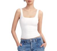 VPVLVZN Womens Square Neck Tank Top Sleeveless Double Lined Basic Cropped Tank Tops Knit Ribbed Tank (White,Medium)