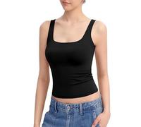 VPVLVZN Womens Square Neck Tank Top Sleeveless Double Lined Basic Cropped Tank Tops Knit Ribbed Tank (Black,Medium)