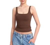 VPVLVZN Womens Square Neck Tank Top Sleeveless Double Lined Basic Cropped Tank Tops Knit Ribbed Tank (Coffee,Large)