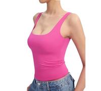 VPVLVZN Womens Square Neck Tank Top Sleeveless Double Lined Basic Cropped Tank Tops Knit Ribbed Tank (Pink,Large)