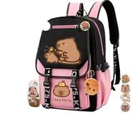 VPVMUKLRDK Capybara Backpack, Cute Cartoon Capybara Backpack, Multifunctional Large Capacity Waterproof Capybara Print Backpack, Bag with Capybara Pencil Case (Pink E,Large)