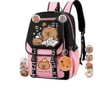 VPVMUKLRDK Capybara Backpack, Cute Cartoon Capybara Backpack, Multifunctional Large Capacity Waterproof Capybara Print Backpack, Bag with Capybara Pencil Case (Pink D,Large)