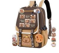 VPVMUKLRDK Capybara Backpack, Cute Cartoon Capybara Backpack, Multifunctional Large Capacity Waterproof Capybara Print Backpack, Bag with Capybara Pencil Case (Brown C,Large)