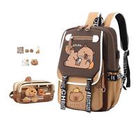 VPVMUKLRDK Cartoon Capybara Backpack, Capybara Backpack, Cute Lightweight Capybara Backpack, Kawaii Bag with Capybara Pencil Case, Large Capacity, Waterproof (D)