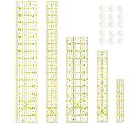 VPVPV Sewing Ruler, 5 Pieces Quilting Ruler, 3" x 17", 1.5" x 17", 1.5" x 12", 1.5" x 10", 1" x 6", Acrylic Ruler, Cutting Ruler with Non-Slip Rings