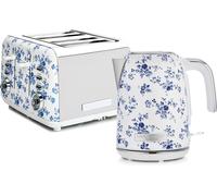 VQ Laura Ashley EEJB304 4-Slice Toaster & Jug Kettle Bundle - China Rose, White