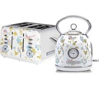 VQ Laura Ashley EEJB308 4-Slice Toaster & Dome Kettle Bundle - Elveden White, White