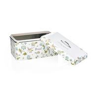 VQ Laura Ashley Large Bread Bins for Kitchen with Removable Lid Bread Storage Containers for Freshness & Style - Stainless Steel BreadBin with Hand-Applied Designer Print - Elveden White