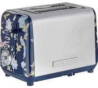 VQ Laura Ashley Retro 2 Slice Toaster, Wide Slots, Hand-Applied Elveden Navy Print, Vintage, Stainless Steel, Blue Floral - VQSBT582BSUK