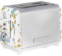 VQ Laura Ashley Retro 2 Slice Toaster, Wide Slots, Hand-Applied Elveden White Print, Vintage, Stainless Steel, Floral - VQSBT582WSUK
