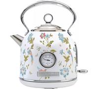 VQ Laura Ashley Retro Dome Kettle, 1.7L, Rapid Boil, Hand-Applied Elveden White Print, Vintage, Stainless Steel, Floral - VQSBPKK336LAEW