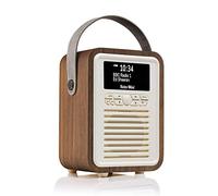 Retro Mini Portable Dab Radio Mains Powered - Digital Dab Radio Alarm Clock - Rechargeable Bluetooth Radio Battery Powered with Aux - Bedside FM, Dab+ Radios with Dual Alarms Battery Operated -Walnut