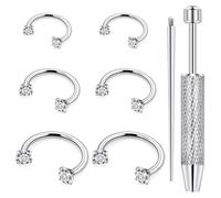 Vqoxaggi 18G Horseshoe Nose Ring for Women Double Gem Internally Threaded Surgical Steel Nose Hoop with Claw Tool Cartilage Helix Tragus Labret Lip Piercing Jewelry Small Septum Rings, Metal, cubic