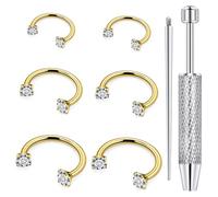 Vqoxaggi 18G Horseshoe Nose Ring for Women Double Gem Internally Threaded Surgical Steel Nose Hoop with Claw Tool Cartilage Helix Tragus Labret Lip Piercing Jewelry Small Septum Rings, Metal, cubic