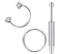 Vqoxaggi 20G Horseshoe Nose Ring with Claw Tool Internally Threaded Hypoallergenic Surgical Steel Nose Hoop for Women Small Cartilage Tragus Helix Daith Piercing Jewelry, Metal, cubic zirconia