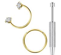 Vqoxaggi 20G Horseshoe Nose Ring with Claw Tool Internally Threaded Hypoallergenic Surgical Steel Nose Hoop for Women Small Cartilage Tragus Helix Daith Piercing Jewelry, Metal, cubic zirconia