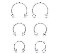 Vqoxaggi 6PCS Septum Rings 18G Stainless Steel Nose Septum Ring Horseshoe Earring Eyebrow Lip Smiley Piercing Jewelry for Women Men Ball Spike Closure Silver Inner Diameter 8mm/10mm/12mm