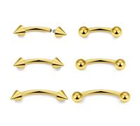 Vqoxaggi Eyebrow Piercing Jewelry Internally Threaded Surgical Steel Vertical Labret Lip Jewelry Curved Barbell Tiny Eyebrow Ring Ear Rook Navel Small Belly Button Ring for Women Men 16g Gold-tone