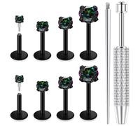 Vqoxaggi Flat Back Stud Earrings Internally Threaded 16G 18G CZ Piercing Jewelry with Tools 316L Surgical Steel Labret Posts for Tragus Helix Cartilage Conch Nose Lip Medusa Hypoallergenic, Metal
