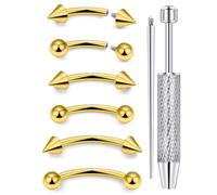 Vqoxaggi Internally Threaded Eyebrow Piercing Jewelry Surgical Steel Tiny Eyebrow Rings Vertical Labret Lip Jewelry Small Ear Rook Earring for Women Men 14g Piercing Ball Grabber Tool Spike Gold-tone
