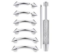 Vqoxaggi Internally Threaded Eyebrow Piercing Jewelry Surgical Steel Tiny Eyebrow Rings Vertical Labret Lip Jewelry Ear Rook Earring for Women Men 14g Piercing Ball Grabber Tool Spike Silver-tone