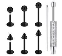 Vqoxaggi Internally Threaded Labret Studs 14G Surgical Steel Lip Piercing Jewelry with Claw Tool Monroe Snake Bite Jewelry Flat Back Barbell for Women Men Piercing Ball Grabber Tool Spike Black