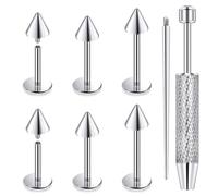 Vqoxaggi Internally Threaded Labret Studs 14G Surgical Steel Lip Piercing Jewelry with Claw Tool Monroe Snake Bite Jewelry Flat Back Barbell for Women Men Piercing Ball Grabber Tool Spike Silver-tone