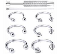 Vqoxaggi Internally Threaded Septum Rings Surgical Steel Septum Jewelry Horseshoe Nose Ring Smiley Daith Lip Piercing Jewelry for Women Men Ball Spike Plus Piercing Ball Grabber Tool 14G Silver-tone