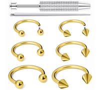 Vqoxaggi Internally Threaded Septum Rings Surgical Steel Septum Jewelry Horseshoe Nose Ring Smiley Daith Lip Piercing Jewelry for Women Men Spike Plus Piercing Ball Grabber Tool 14G Gold-tone