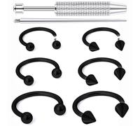 Vqoxaggi Internally Threaded Septum Rings Surgical Steel Septum Jewelry Horseshoe Nose Ring Smiley Daith Lip Piercing Jewelry for Women Men Ball Plus Piercing Ball Grabber Tool 18G Black