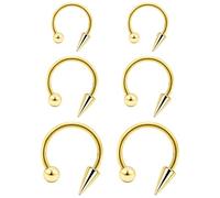 Vqoxaggi Snake Bites Lip Piercing Jewelry 16G 6PCS Horseshoe Labret Rings with Long Spike & Ball 8mm 10mm 12mm Surgical Steel Lip Rings Snakebite Piercings for Women Men Gold-tone