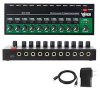 VQP 10-Channel Audio Mixer, Mini Stereo Audio Mixer, Ultra Low Noise for Drum Set Guitar Bass Keyboard Piano Sub-Mixing, Microphone Independent Control, 6.35mm TRS/TS Input Output