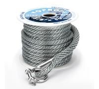 VQPROPs 3/8" x 50' Boat Anchor Line, Gray Solid Braid Nylon with Thimble | Solid braid nylon with stainless steel thimble and shackle for anchoring, mooring and general marine use.