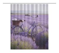 Vqqkasmn Bath Curtain Shower Curtain Water And Mould Resistant Fabric Bathroom Curtain Lavender Field Bike Printed With 12 Hooks Washable Quick-Drying Curtains