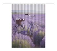 Vqqkasmn Bath Curtain Shower Curtain Water And Mould Resistant Fabric Bathroom Curtain Lavender Field Bike Printed With 12 Hooks Washable Quick-Drying Curtains