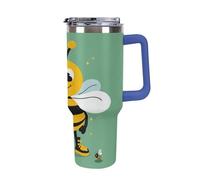 Vqqkasmn Car Cup with Handle 40 Oz 304 Stainless Steel Water Bottle Cartoon Bee Printed Large Capacity Metal Coldest Flask Travel Mug Insulated Tumblers Iced for Tea Coffee Gift