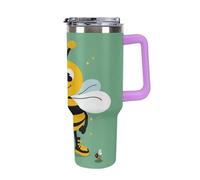 Vqqkasmn Car Cup with Handle 40 Oz 304 Stainless Steel Water Bottle Cartoon Bee Printed Large Capacity Metal Coldest Flask Travel Mug Insulated Tumblers Iced for Tea Coffee Gift