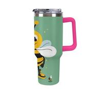 Vqqkasmn Car Cup with Handle 40 Oz 304 Stainless Steel Water Bottle Cartoon Bee Printed Large Capacity Metal Coldest Flask Travel Mug Insulated Tumblers Iced for Tea Coffee Gift