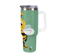 Vqqkasmn Car Cup with Handle 40 Oz 304 Stainless Steel Water Bottle Cartoon Bee Printed Large Capacity Metal Coldest Flask Travel Mug Insulated Tumblers Iced for Tea Coffee Gift