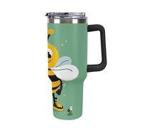 Vqqkasmn Car Cup with Handle 40 Oz 304 Stainless Steel Water Bottle Cartoon Bee Printed Large Capacity Metal Coldest Flask Travel Mug Insulated Tumblers Iced for Tea Coffee Gift