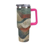 Vqqkasmn Car Cup with Handle 40 Oz 304 Stainless Steel Water Bottle Earth Tones and Waves Printed Large Capacity Metal Coldest Flask Travel Mug Insulated Tumblers Iced for Tea Coffee Gift