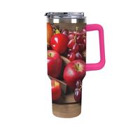 Vqqkasmn Car Cup with Handle 40 Oz 304 Stainless Steel Water Bottle Fruits on Wood Printed Large Capacity Metal Coldest Flask Travel Mug Insulated Tumblers Iced for Tea Coffee Gift