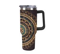Vqqkasmn Car Cup with Handle 40 Oz 304 Stainless Steel Water Bottle Mandala Printed Large Capacity Metal Coldest Flask Travel Mug Insulated Tumblers Iced for Tea Coffee Gift