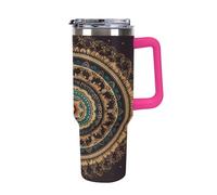 Vqqkasmn Car Cup with Handle 40 Oz 304 Stainless Steel Water Bottle Mandala Printed Large Capacity Metal Coldest Flask Travel Mug Insulated Tumblers Iced for Tea Coffee Gift