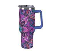 Vqqkasmn Car Cup with Handle 40 Oz 304 Stainless Steel Water Bottle Mandala Stylized Printed Large Capacity Metal Coldest Flask Travel Mug Insulated Tumblers Iced for Tea Coffee Gift