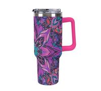 Vqqkasmn Car Cup with Handle 40 Oz 304 Stainless Steel Water Bottle Mandala Stylized Printed Large Capacity Metal Coldest Flask Travel Mug Insulated Tumblers Iced for Tea Coffee Gift
