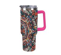 Vqqkasmn Car Cup with Handle 40 Oz 304 Stainless Steel Water Bottle Mandala Tapestry Printed Large Capacity Metal Coldest Flask Travel Mug Insulated Tumblers Iced for Tea Coffee Gift