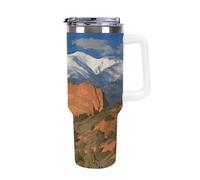 Vqqkasmn Car Cup with Handle 40 Oz 304 Stainless Steel Water Bottle Pikes Peak Colorado Printed Large Capacity Metal Coldest Flask Travel Mug Insulated Tumblers Iced for Tea Coffee Gift